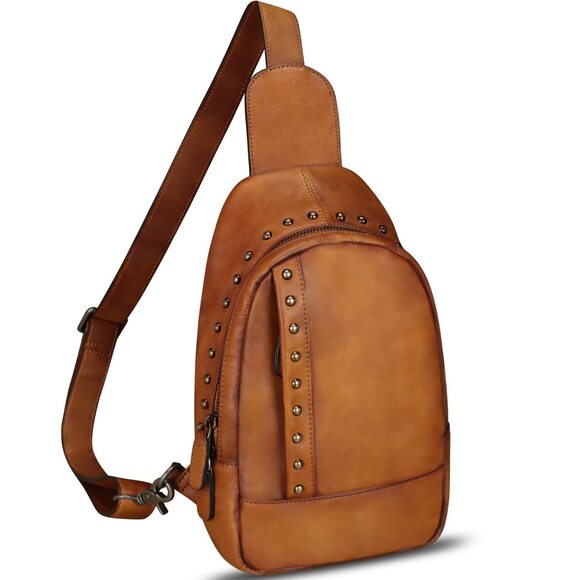 1858 Leather Sling Bag Sling Backpack Chest Shoulder Hiking Daypack Vintage main image 5